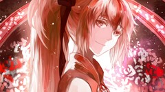 Red close-up young red eyes faces bows long hair anime girls 