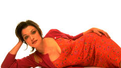 Red dress brunette girl