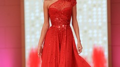 Red dress brunettes models miranda kerr cleavage Victoria 