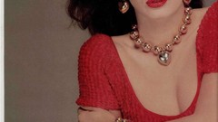 Red dress earrings bracelets brown eyes brunettes red lipstick 