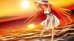 Red dress hats Trap Beaches long hair barefoot green eyes utau 