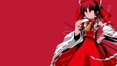 Red dress staff red background red dress bows long hair anime 