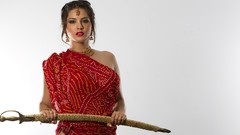 Red dress Swords necklaces Sunny Leone indian girls