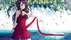 red dress water leaves Anime anime girls