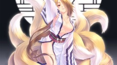 Red eyes anime girls animal ears tails cleavage Japanese 
