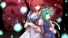 Red eyes anime girls blue eyes short hair green hair touhou 