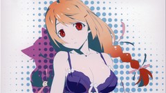 Red eyes anime girls braids bakemonogatari hanekawa tsubasa bra 