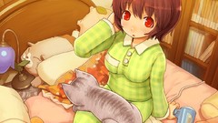 Red eyes anime girls brunettes