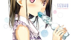 Red eyes anime girls drinking short hair black hair Kantoku 