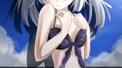 Red eyes anime girls infinite stratos gray hair bikini eyepatch 