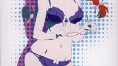 Red eyes anime girls lingerie braids bakemonogatari hanekawa 