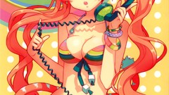 Red eyes anime girls phones nekomimi animal ears cleavage 