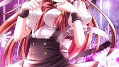 Red eyes anime girls redheads crowns thigh highs