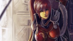 Red eyes anime girls redheads nipples artwork bodysuits