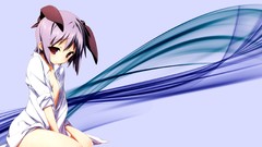 Red eyes anime girls Simple Background no bra open shirt