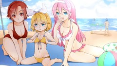 Red eyes Beaches blondes blue hair pink hair long hair blue 