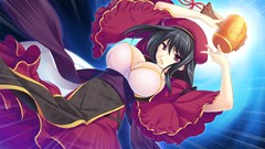 Red eyes black hair hazuki game cg cleavage