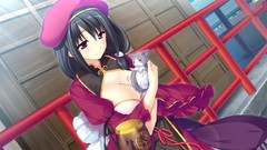 Red eyes black hair hazuki game cg cleavage