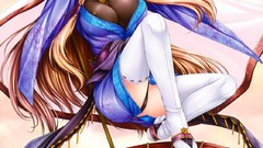 Red eyes blondes anime girls original characters thigh highs