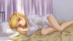 Red eyes blondes anime girls touhou rumia hair ornaments video 