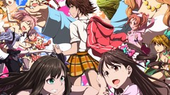 Red eyes blondes blue hair pink hair anime girls lingerie blue 