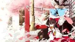 Red eyes blondes eating anime girls brunettes hakurei reimu 