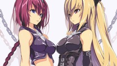 Red eyes blondes long hair anime girls blue eyes purple hair