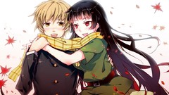 Red eyes blondes scarfs blush long hair anime girls school 