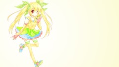 Red eyes blondes skirts blush long hair anime girls wink 