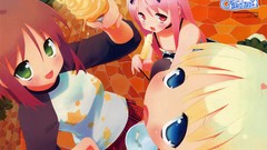 Red eyes blondes skirts pink hair blue eyes green eyes 