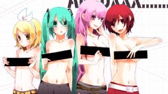 Red eyes blondes skirts pink hair long hair pink eyes short 