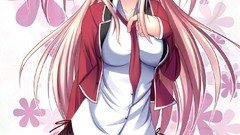 Red eyes blondes skirts twintails thigh highs