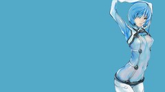 Red eyes blue hair anime girls ayanami rei duplicate 