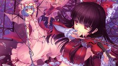 Red eyes blue hair anime girls remilia scarlet hakurei reimu 