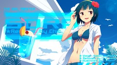 Red eyes blue hair anime girls short hair idolmaster otonashi 