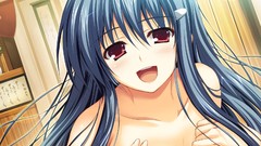 Red eyes blue hair anime girls tomose shunsaku akatsuki no goei 