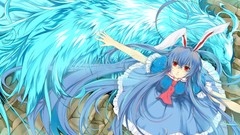 Red eyes blue hair anime girls touhou animal ears reisen 