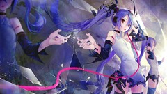 Red eyes blue hair long hair anime girls hatsune miku vocaloid 