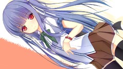 Red eyes blue hair long hair anime girls school uniforms thigh 