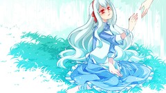 Red eyes blue hair long hair imagination vocaloid ia forests