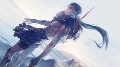 Red eyes blue hair short hair fate stay night fate series anime 