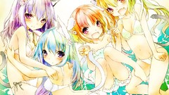 Red eyes blush anime girls bra animal ears purple eyes tails 