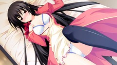 Red eyes blush anime girls brunettes bra game cg underwear 