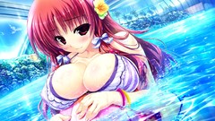 Red eyes blush anime girls game cg redheads cleavage bikini 