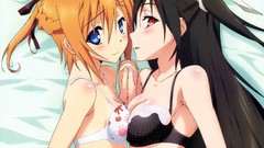 Red eyes blush long hair anime girls lingerie blue eyes short 