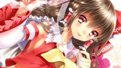 Red eyes blush long hair brunettes bangs hakurei reimu touhou 