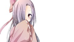 Red eyes blush mirai nikki purple hair miko hair bow Kasugano 