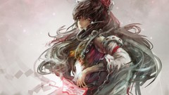 Red eyes bows long hair brunettes hakurei reimu touhou miko 