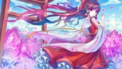 Red eyes bows long hair hakurei reimu touhou miko detached 