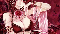 Red eyes bracelets redheads cleavage hair ornaments